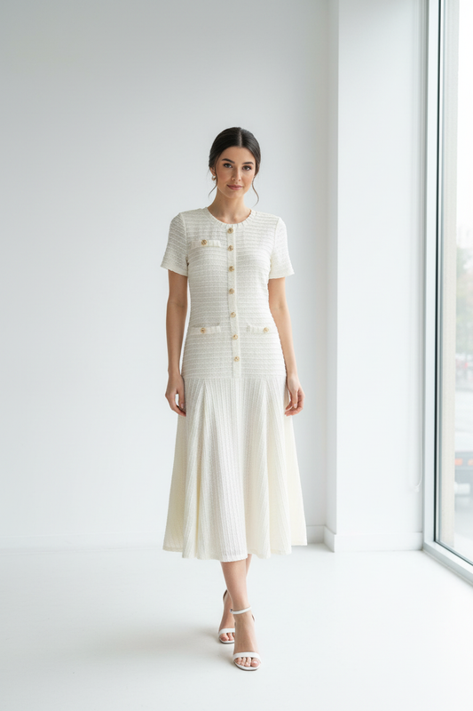 Vestido blanco con bolsillo falso