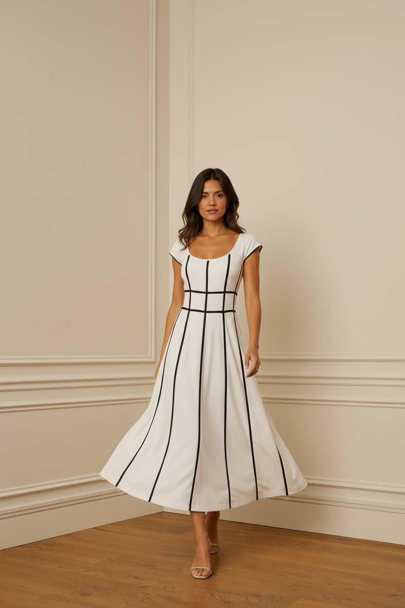 Vestido blanco líneas negras en movimiento