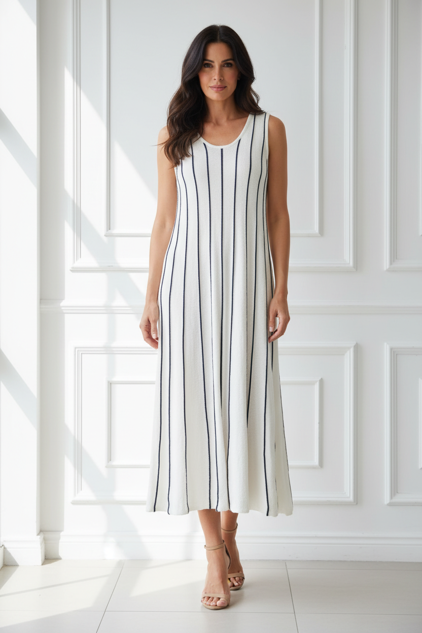 Vestido blanco rayas navy modelo española