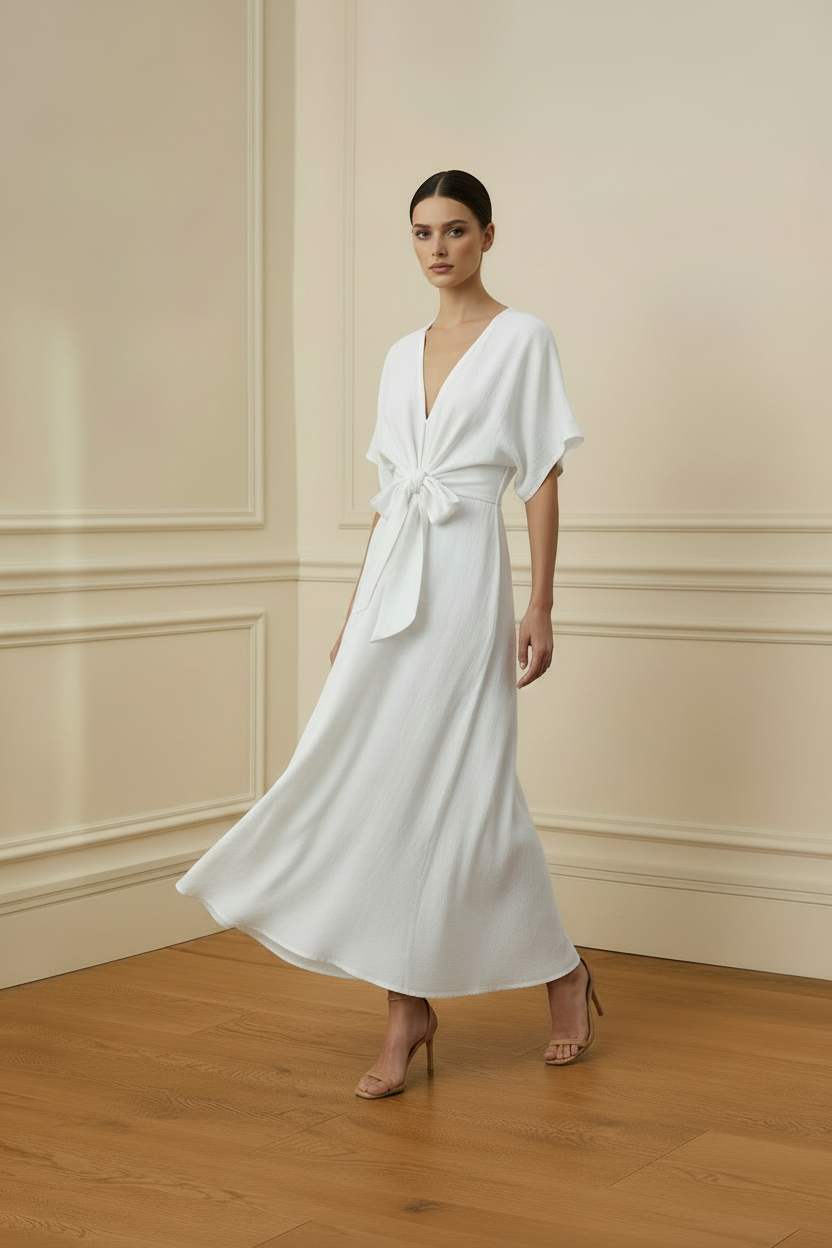 Vestido blanco sin bolso - en movimiento
