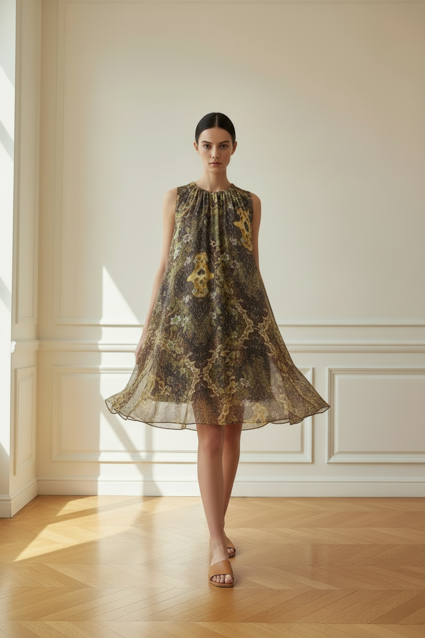 Vestido boho dorado - mismo espacio y modelo