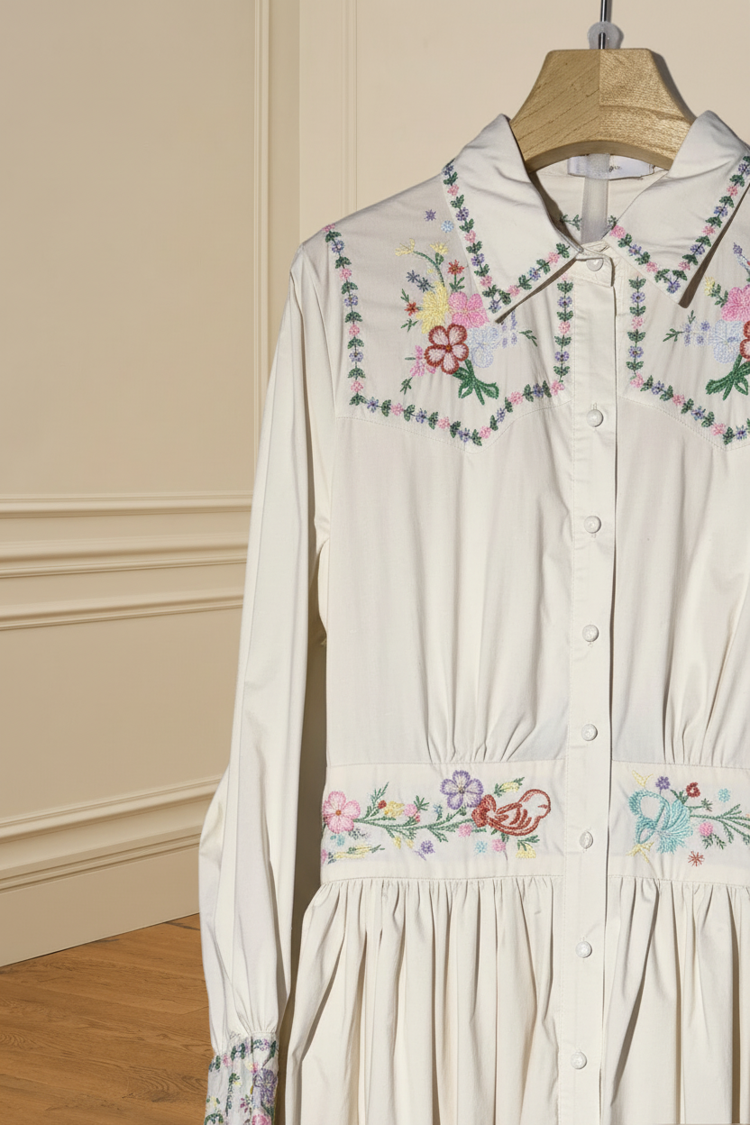 Vestido bordado blanco - detalle canesú