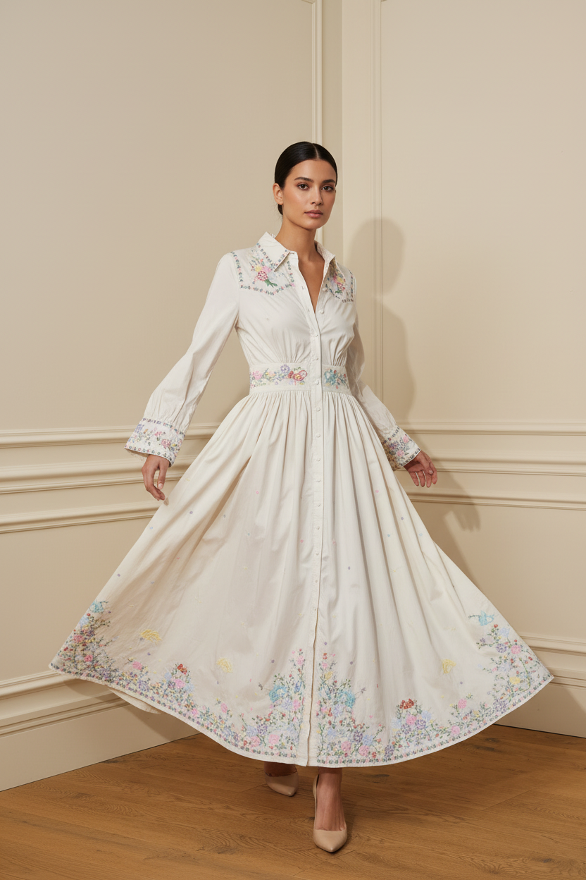 Vestido bordado - caminando en movimiento