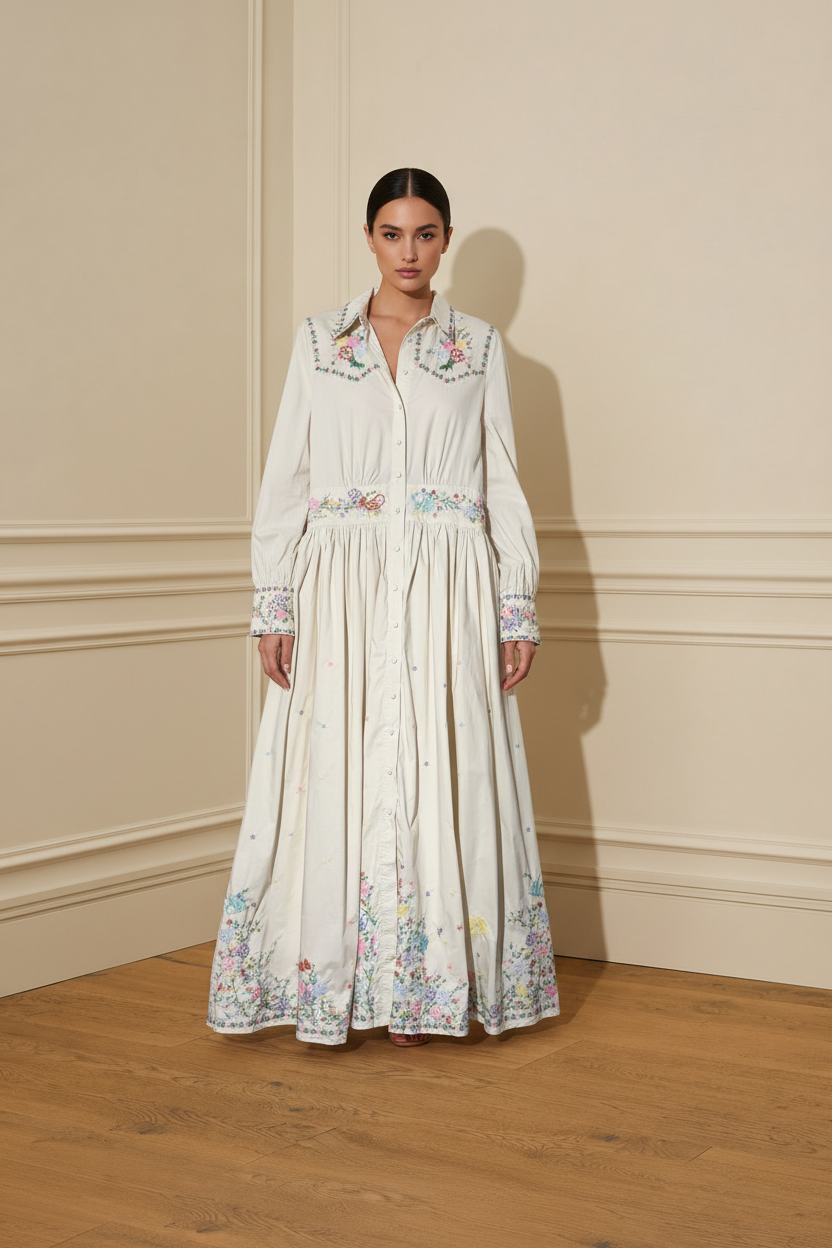 Vestido bordado - frontal botones abiertos