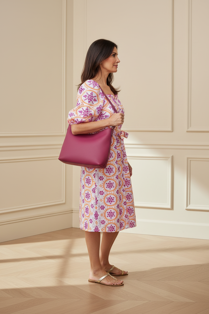Vestido  corto bordado fucsia