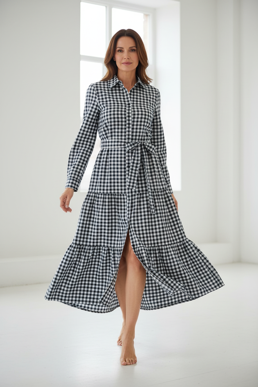 Vestido camisero azul marino sala blanca