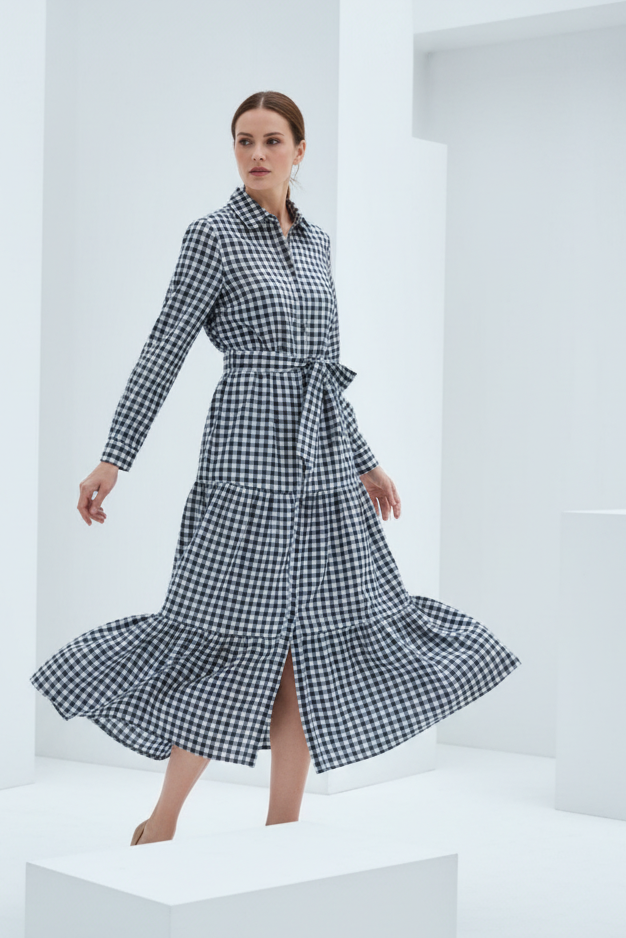 Vestido camisero cuadros vichy azul marino