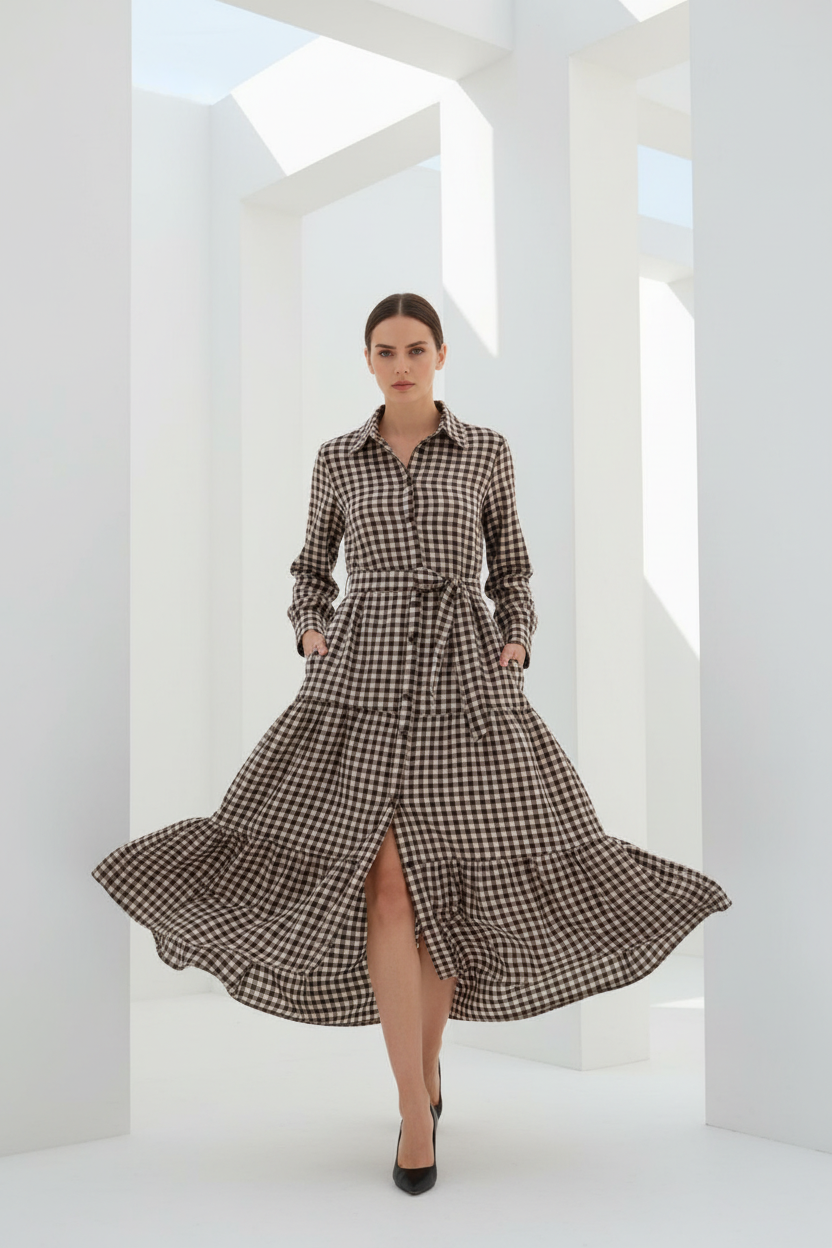 Vestido camisero cuadros vichy modelo andando