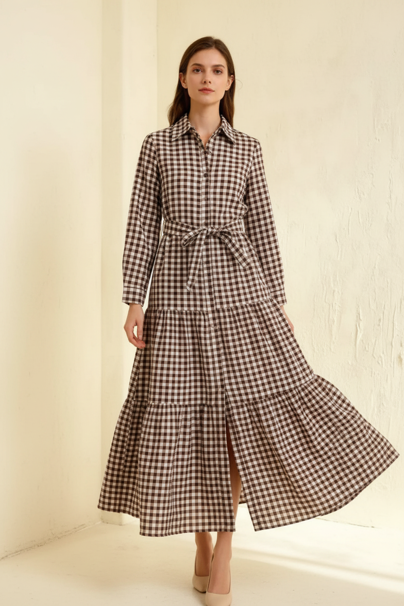 Vestido camisero cuadros vichy modelo española