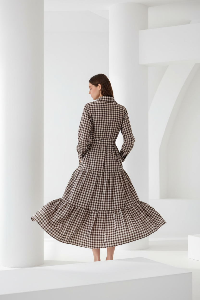 Vestido camisero cuadros vichy vista espalda