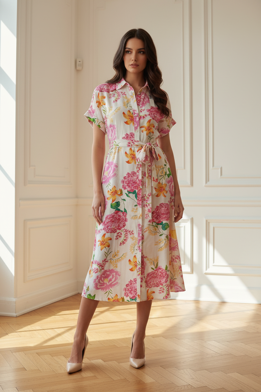 Vestido camisero floral frontal