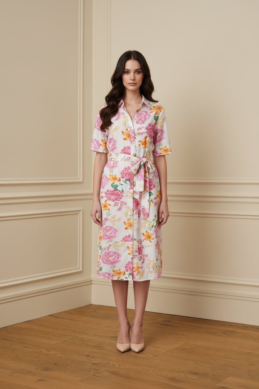 Vestido camisero floral frontal