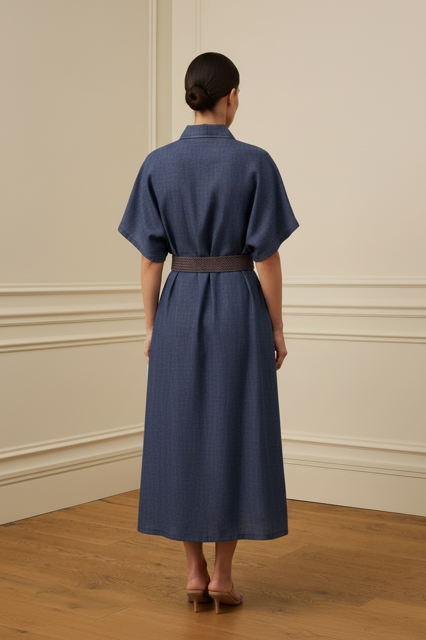 Vestido camisero navy - de espaldas