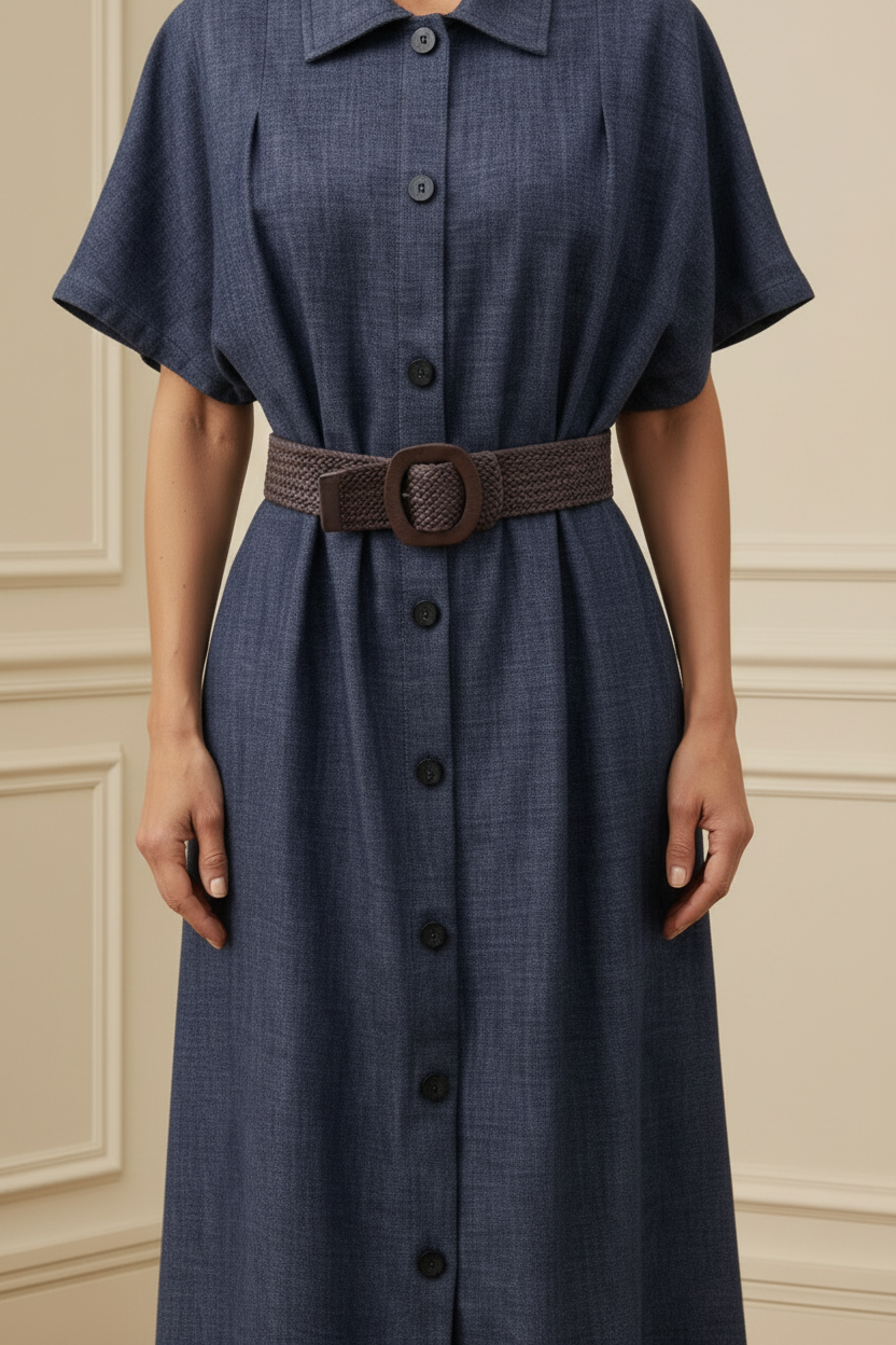 Vestido camisero navy - detalle cinturón