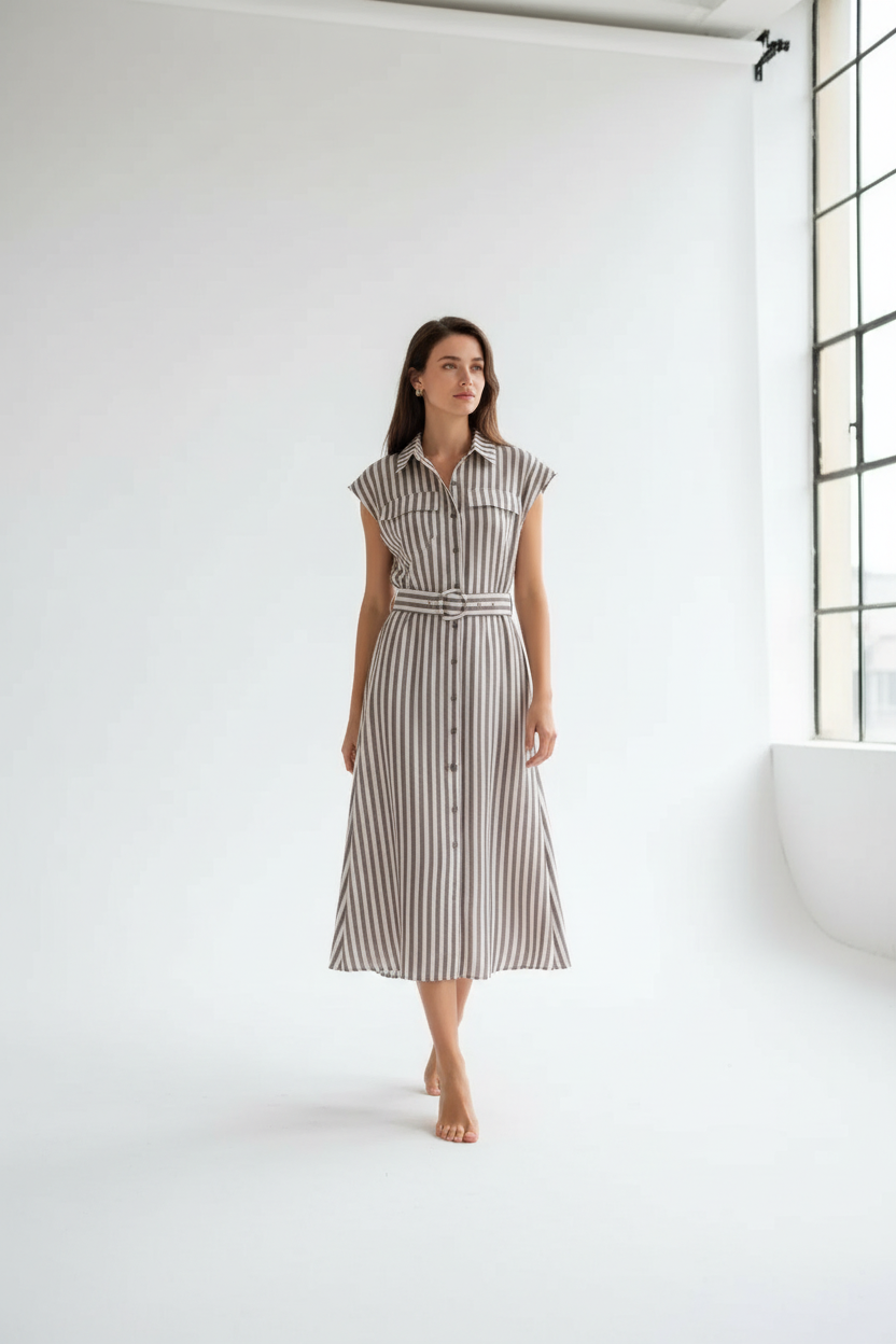 Vestido camisero rayas estudio ventana