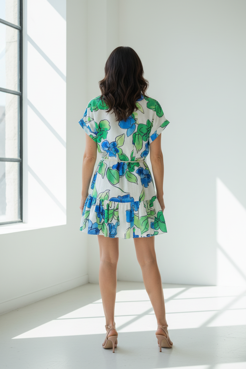 Vestido corto floral espalda
