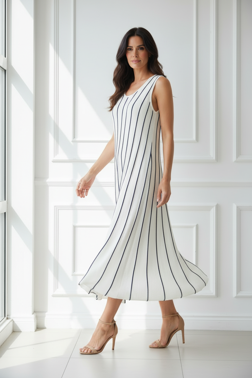 Vestido crema caminando