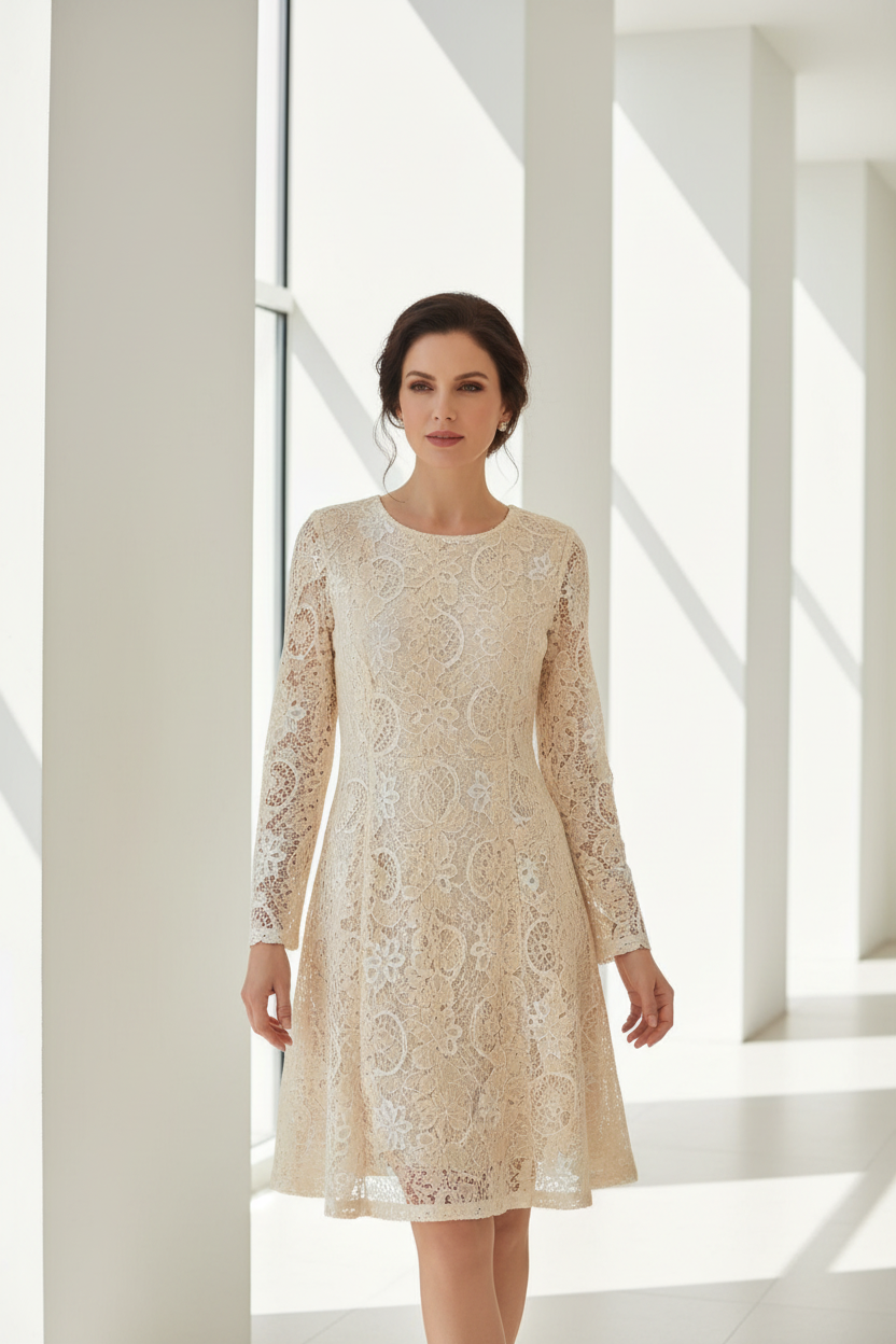 Vestido de encaje beige - modelo madura española