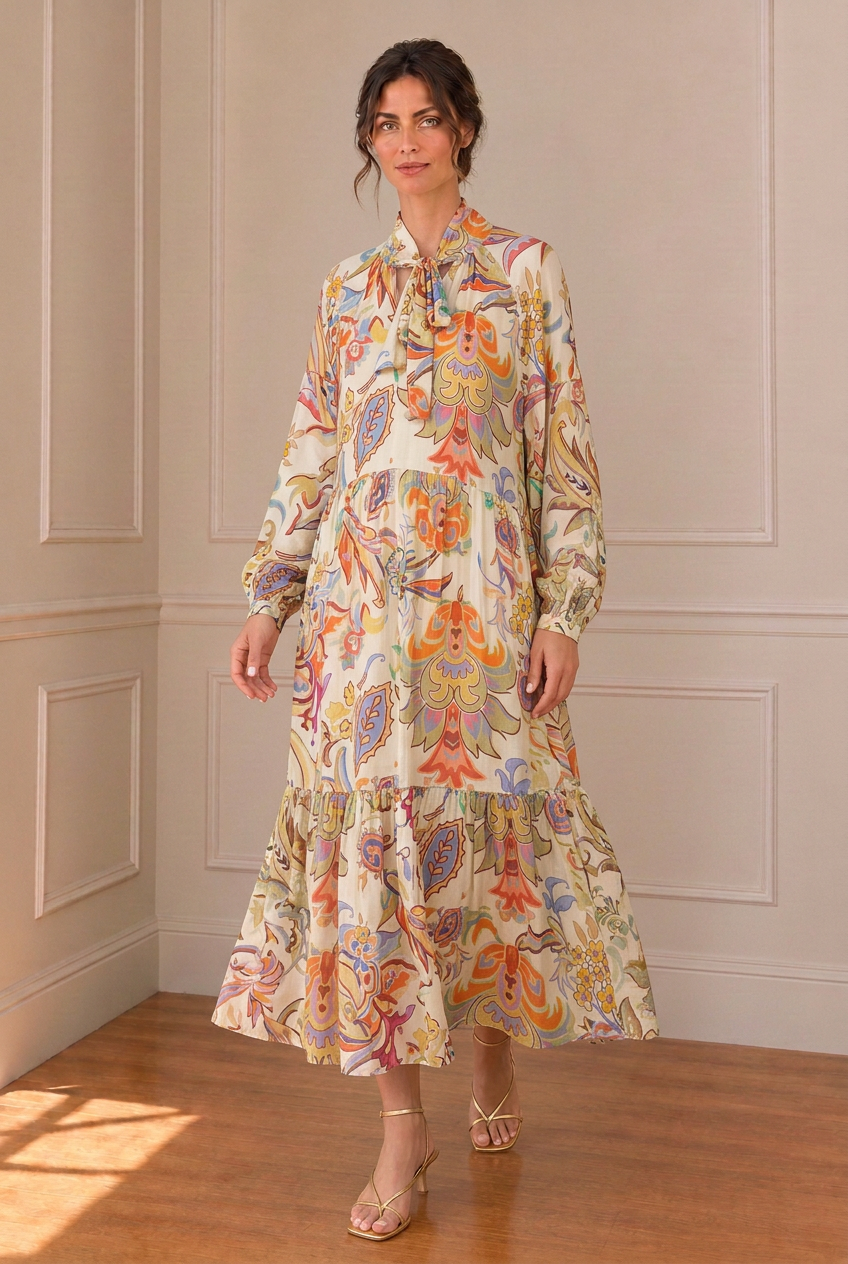 Vestido en la otra combinación de color, de cuerpo entero y en movimiento