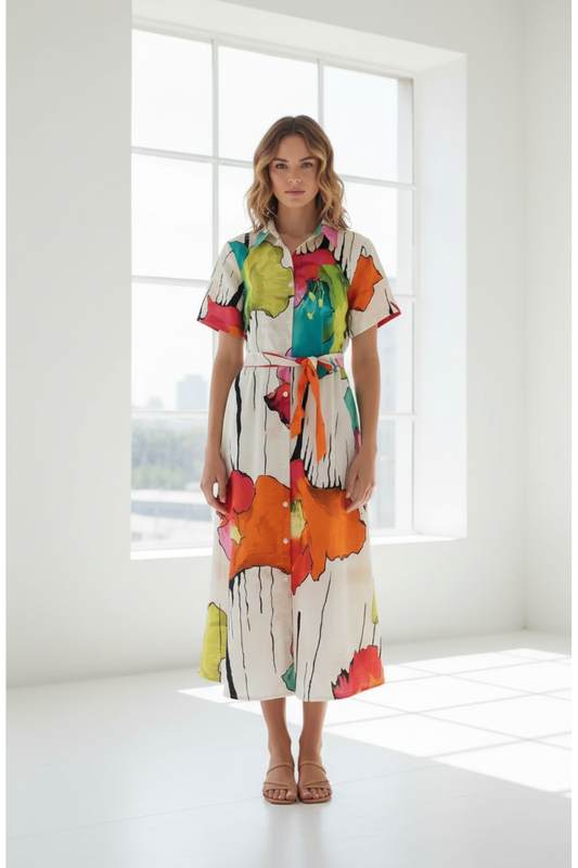 Vestido floral abstracto - frontal sin pendientes