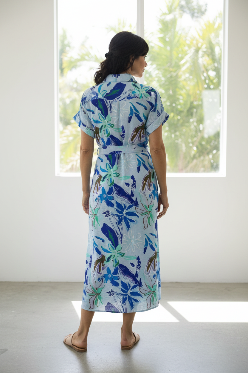 Vestido floral azul espalda