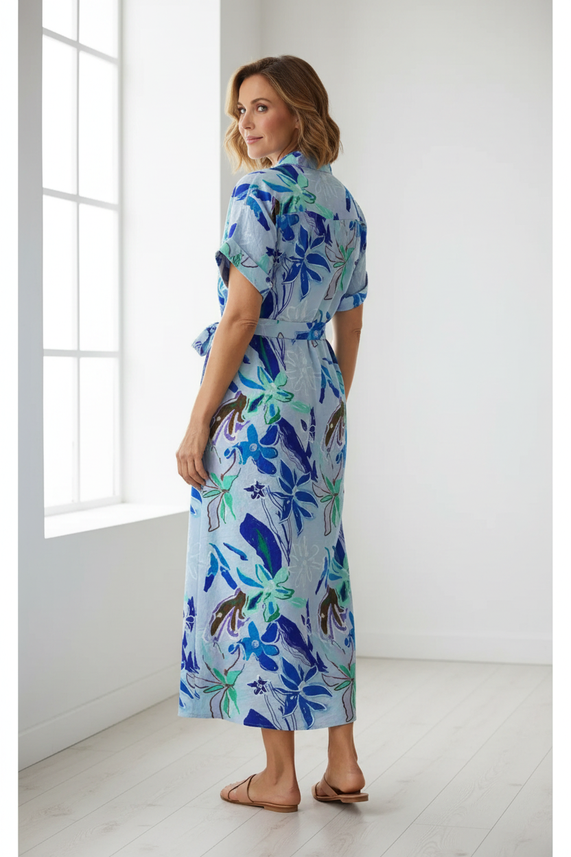 Vestido floral azul espalda