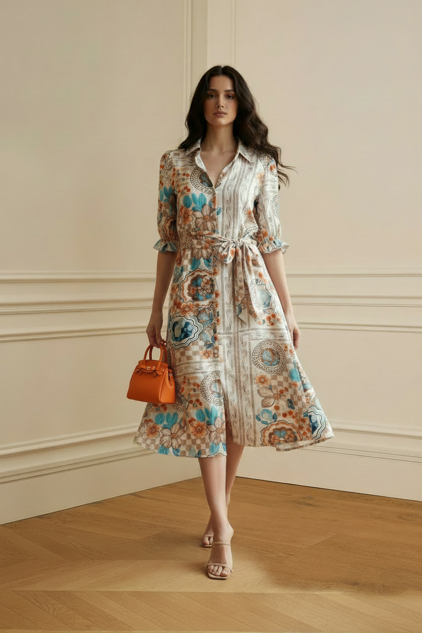 Vestido camisero estampado patchwork floral