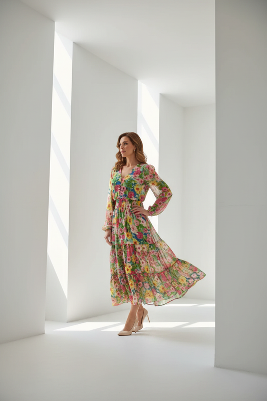 Vestido floral con modelo española - vista alternativa