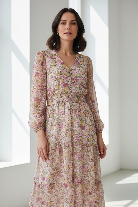 Vestido floral en modelo española