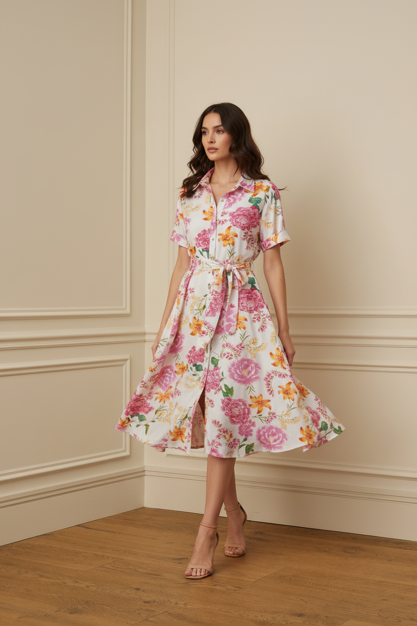Vestido floral en movimiento giro