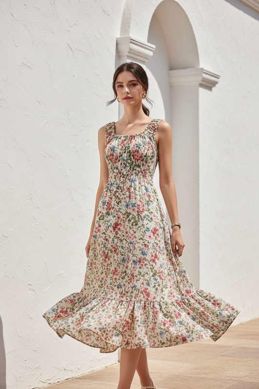 Vestido floral en movimiento