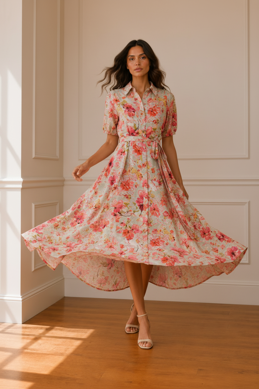 Vestido floral en movimiento