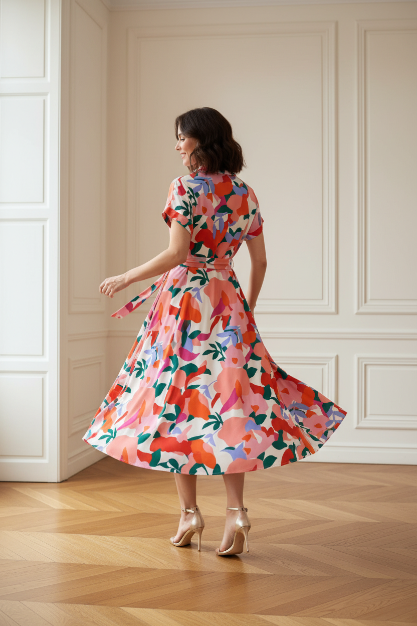 Vestido floral girando