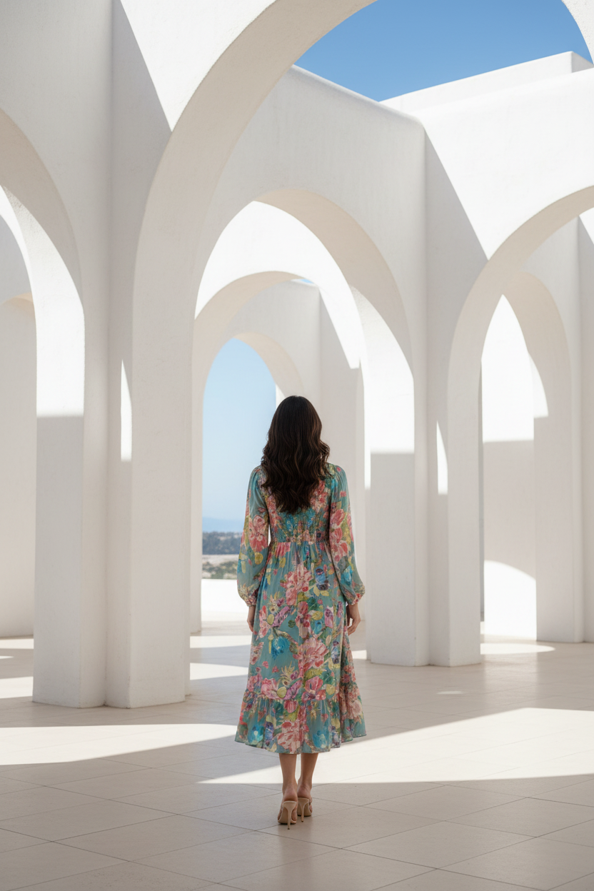 Vestido floral midi - vista espalda