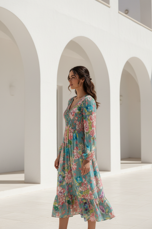 Vestido floral midi - vista lateral