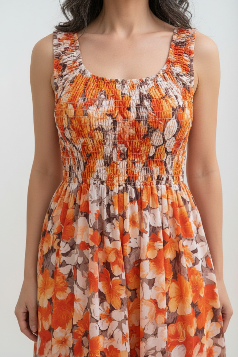 Vestido floral naranja - detalle