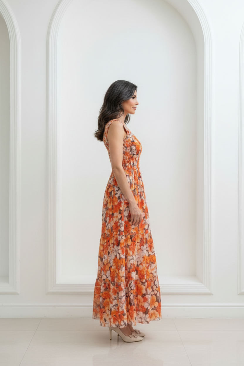 Vestido floral naranja - lateral