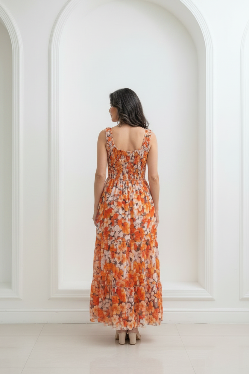 Vestido floral naranja - trasera