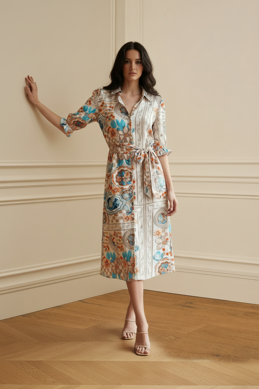 Vestido camisero estampado patchwork floral