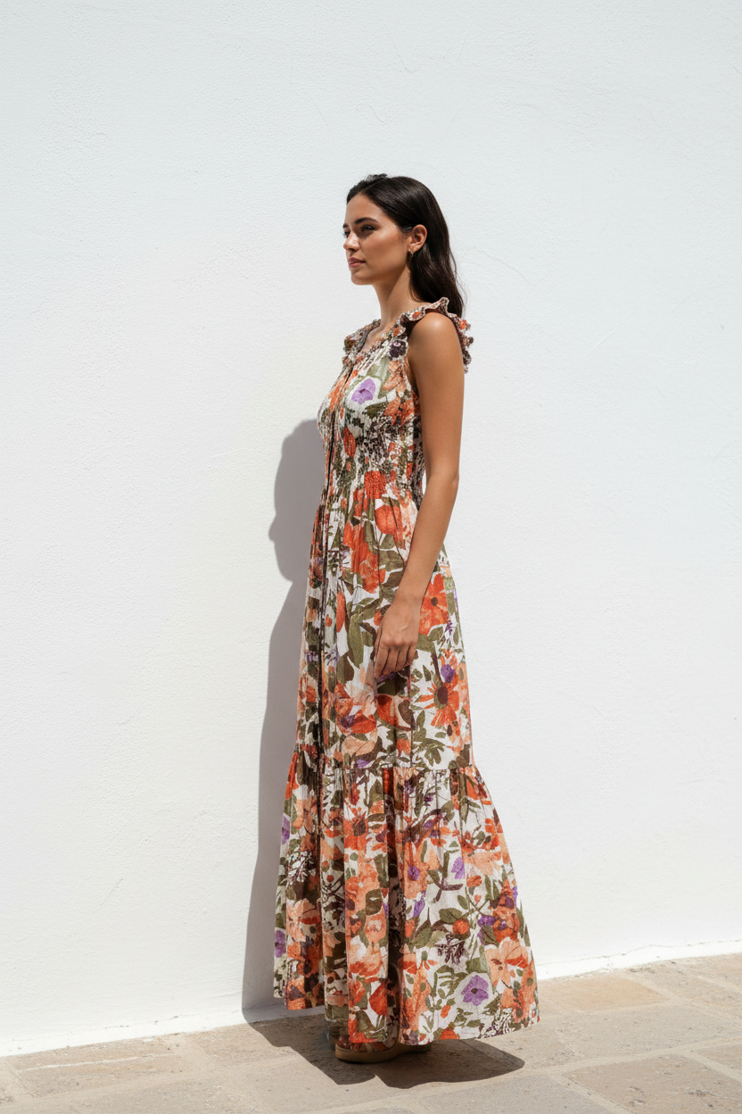 Vestido floral perfil exterior blanco