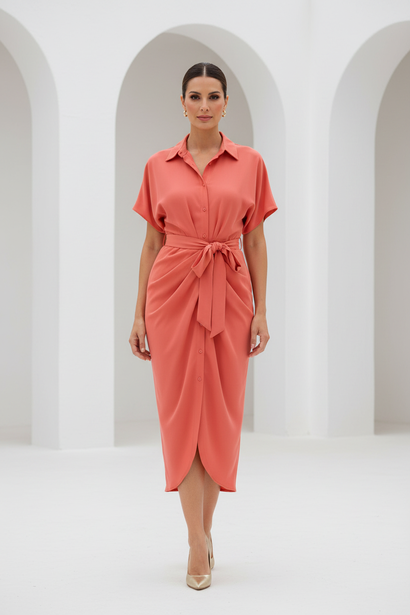 Vestido Fresh Salmon Pantone 16-1542 - modelo española