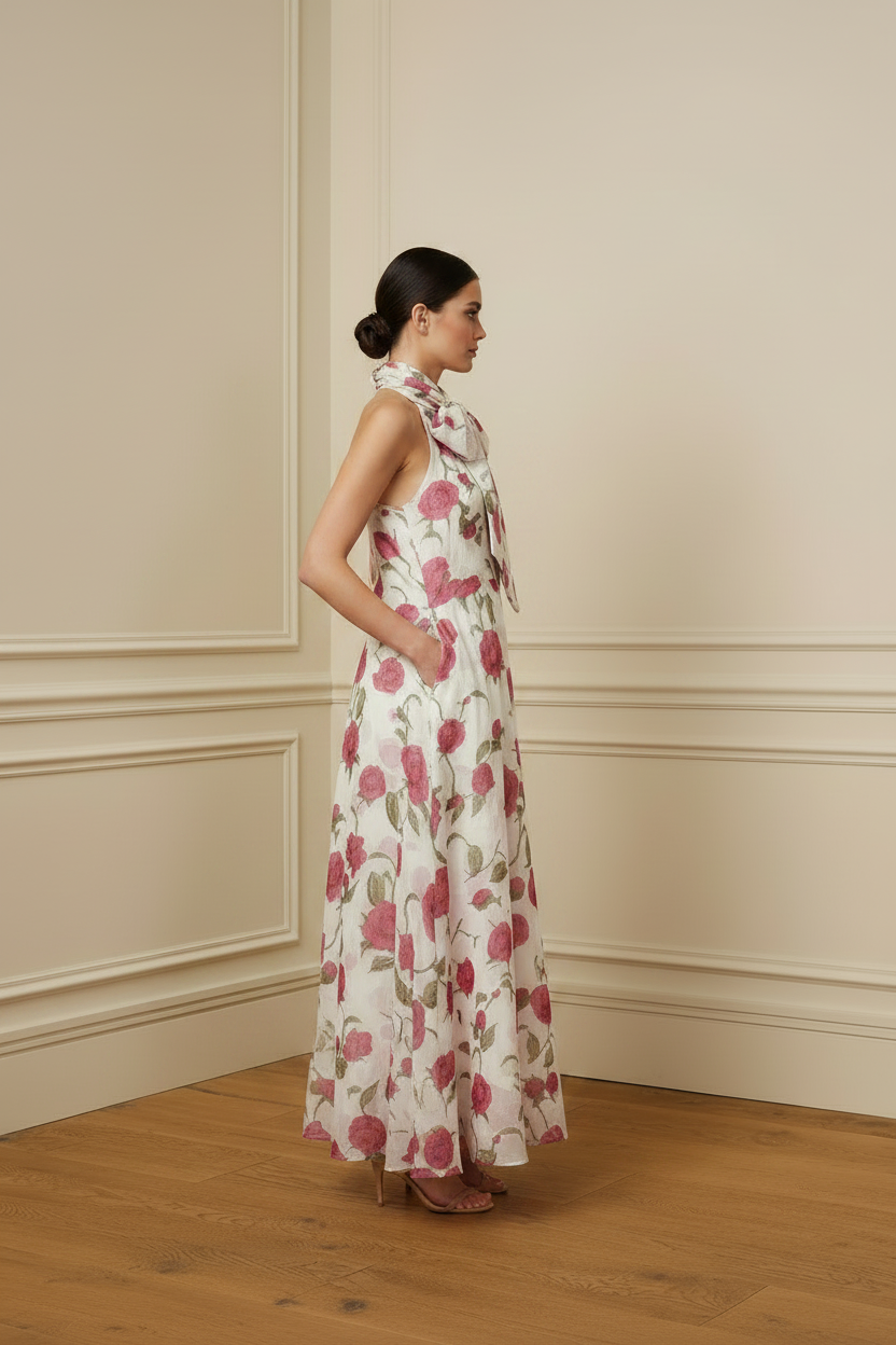 Vestido halter rosas - lateral