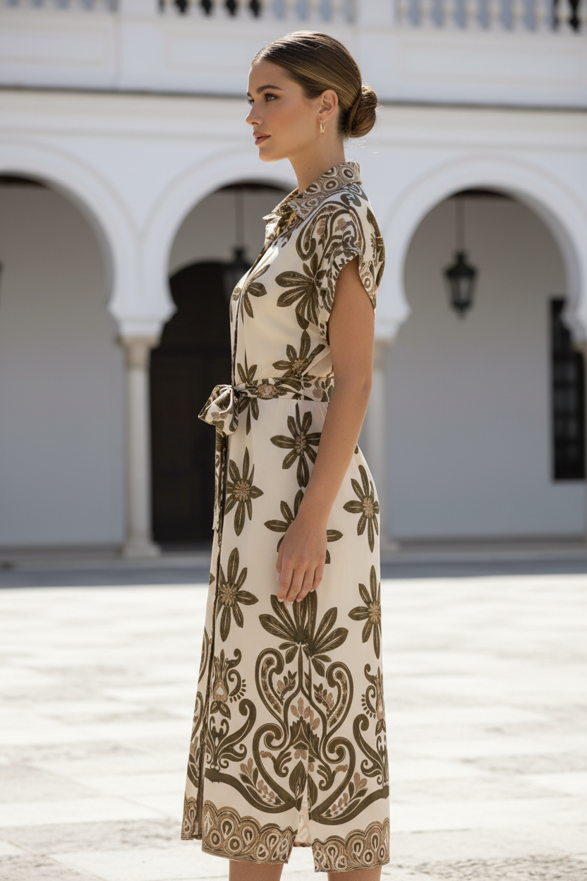 Vestido kaki lateral arquitectónico