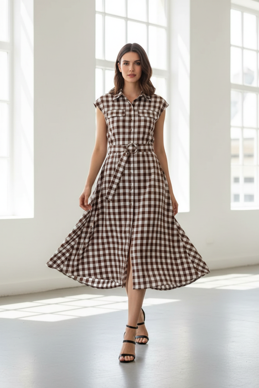 Vestido marrón caminando