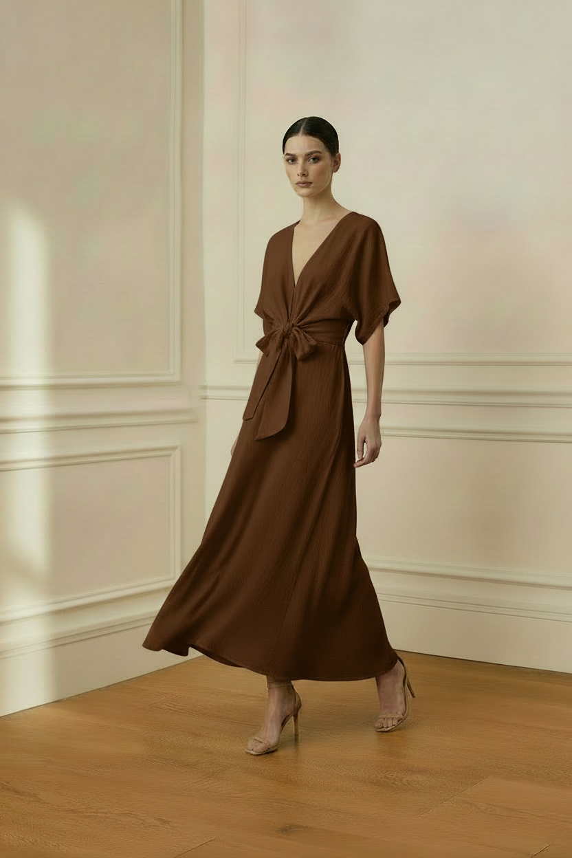 Vestido marrón sin bolso - frontal