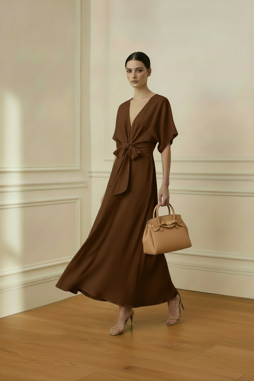 Vestido marrón - tres cuartos