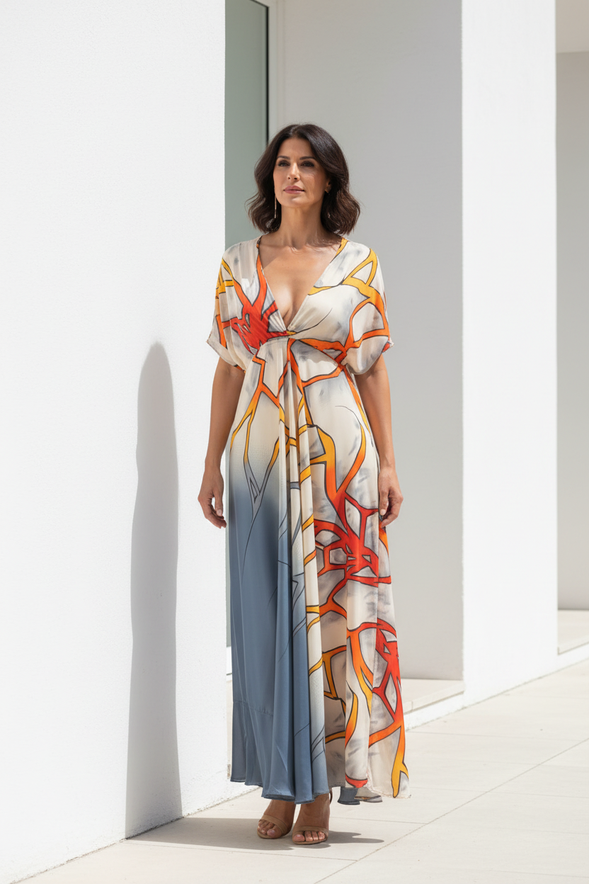 Vestido maxi abstracto - 3/4 frontal