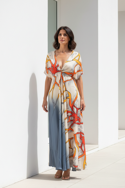 Vestido maxi abstracto - 3/4 frontal