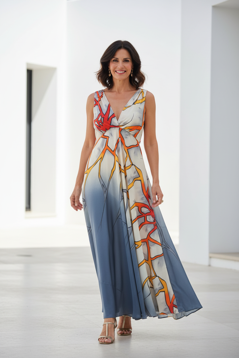 Vestido maxi abstracto - frontal