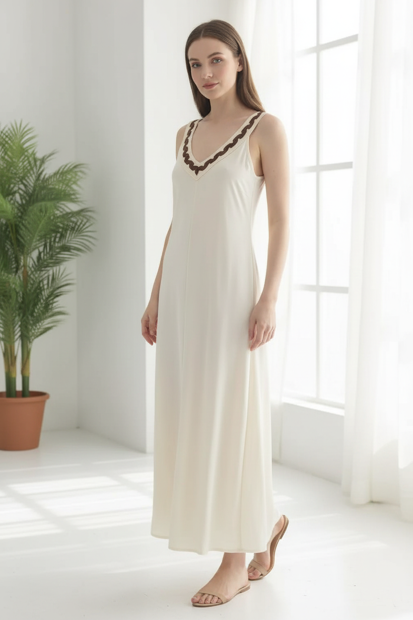 Vestido maxi crema tres cuartos